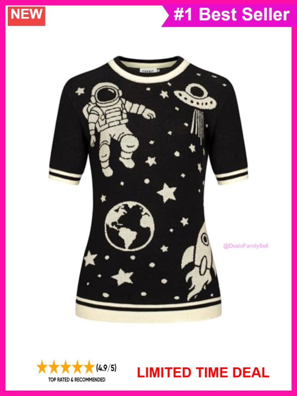 OXKNIT Women's Knit Short Sleeve T-Shirt Vintage Space Crewneck Cotton Summer